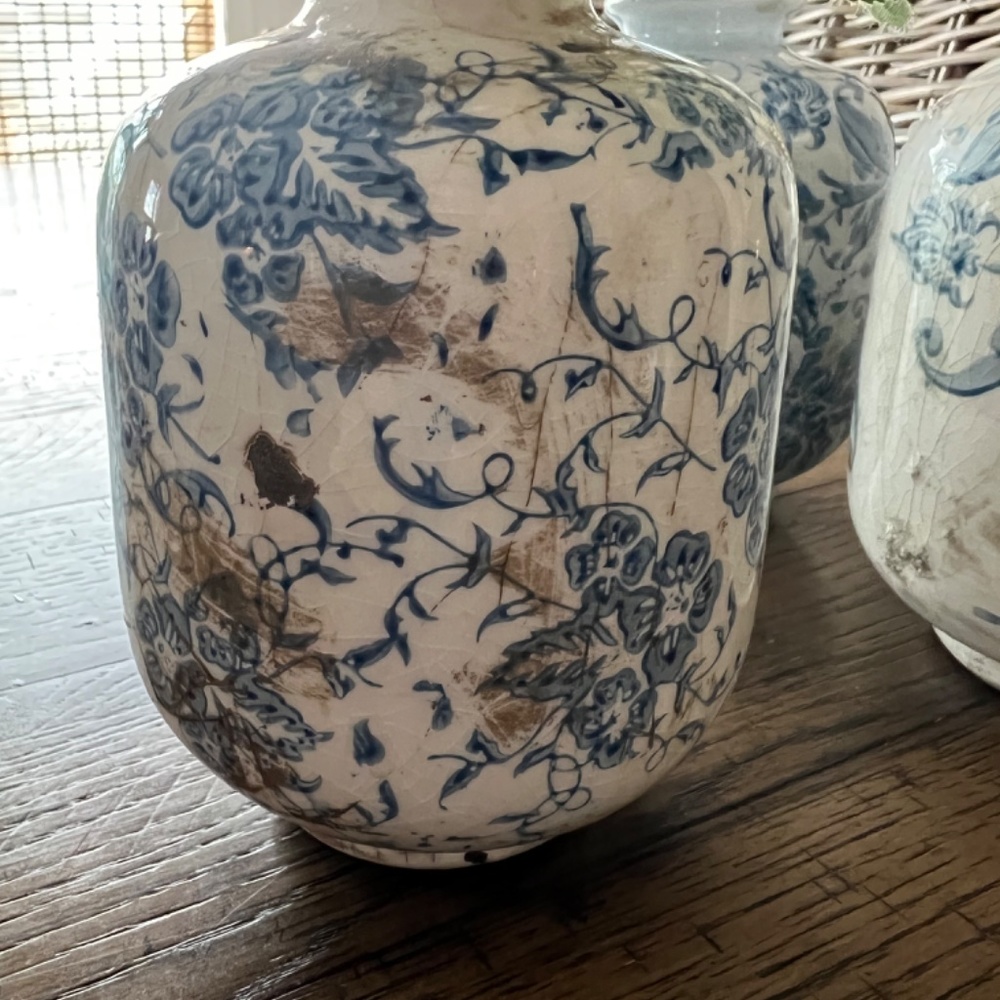 New-Rare Antique Farmhouse Porcelain  Vase Set-3 - Picture 2 of 7